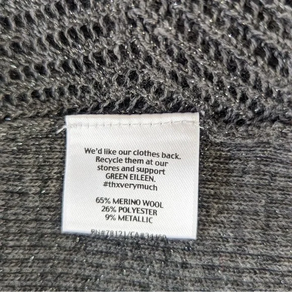 Eileen Fisher Scoop Neck Merino Wool Metallic Thread Geometric Sweater Long Line - Picture 10 of 11